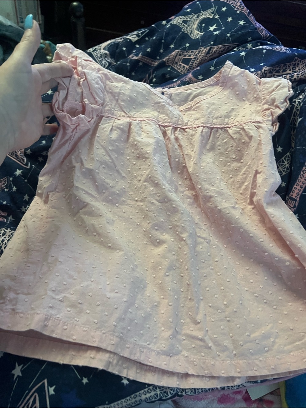 Women's Light Pink Swiss Dot Ruffle Sleeve Blouse
